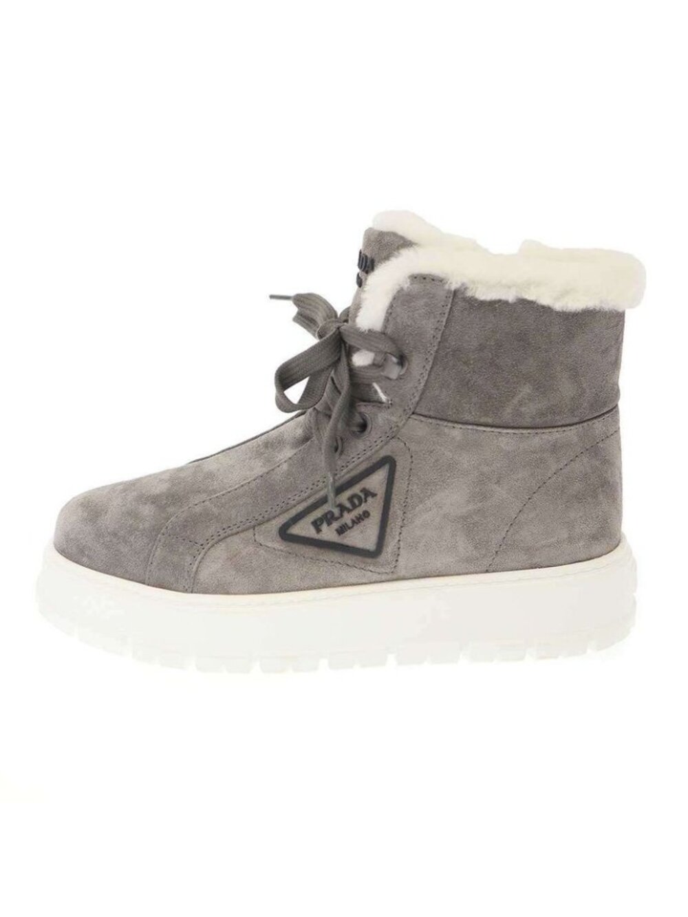 Prada Suede Shearling Mouthpiece Boots 492 8830 Gray 39 - Picture 2 of 8